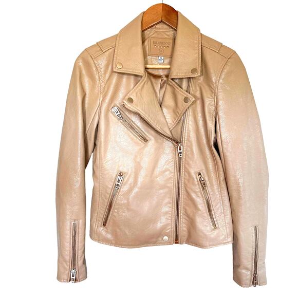 BlankNYC Faux Leather Classic Full Zip Crop Moto Jacket Natural Light Tan Small - Picture 2 of 14